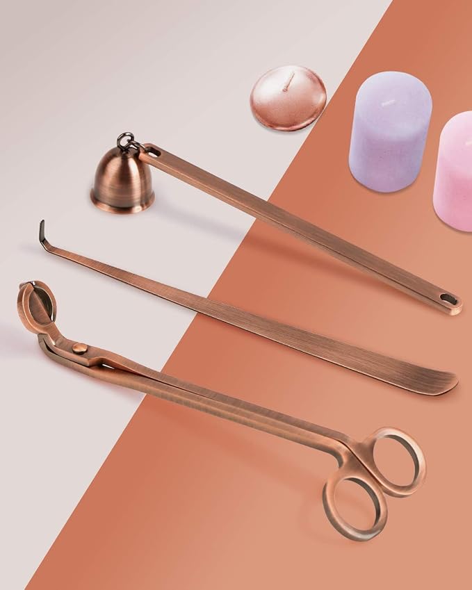 RONXS 3 in 1 Candle Wick Trimmer Set, Snuffer, Dipper, Cutter, Copper | Candle Care Accessory Kit, Stainless Steel, Trims Wick, Puts out Flame and Dips, Gift Box for Candle Lovers Home Decoration