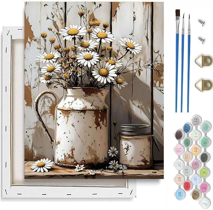 VIGEGU Retro Flower Paint by Numbers Kit for Adults Beginner with Framed | Easy Adult Paint by Number Kits on Canvas DIY Painting for Beginners Art by Numbers for Home Wall Decor 10x12 Inch