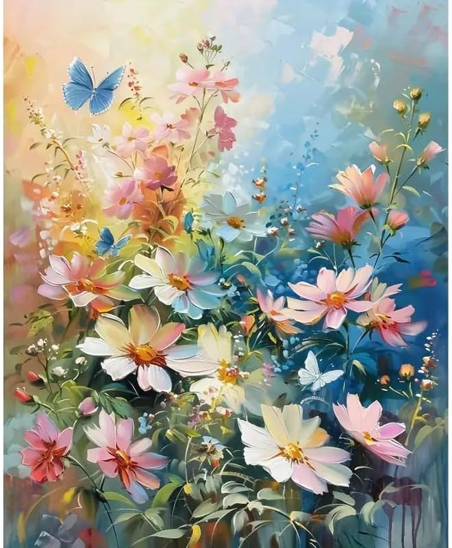 Muzagroo Paint by Numbers Oil Painting Kits for Adults DIY Flowers Oil Painting for Beginners Hand Crafts Kits with Brushes and Acrylic Paints 16x20 inches (Flowers)