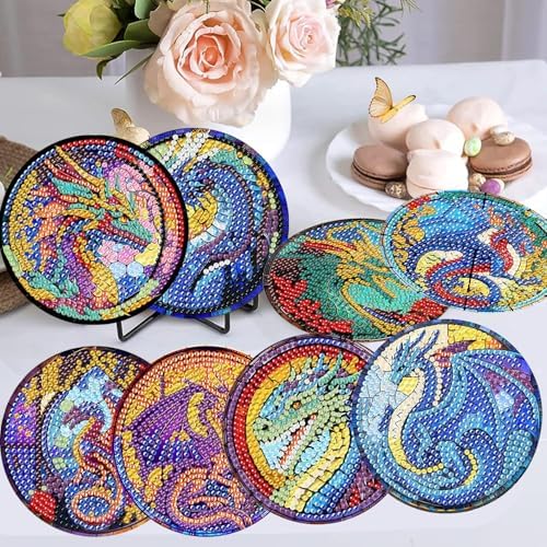 Diamond Art Coasters Kit, 8 Pieces Dragon Diamond Painting Coasters Kit