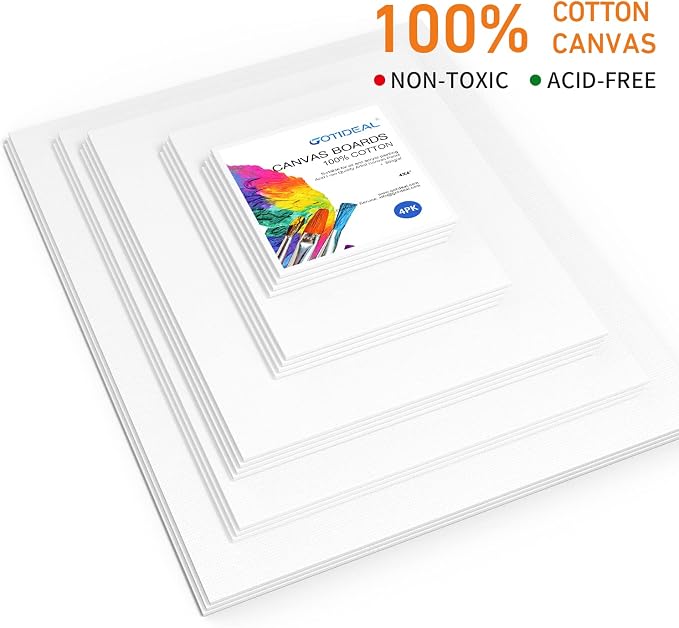 GOTIDEAL Canvas for Painting 18 Pcs Muti Pack, Canvas Boards for Painting | Primed White Blank Artist Canvas Variety Pack for Acrylic, Oil Paint, Watercolor, Gouache, 4x4, 5x7, 8x10, 9x12, 11x14