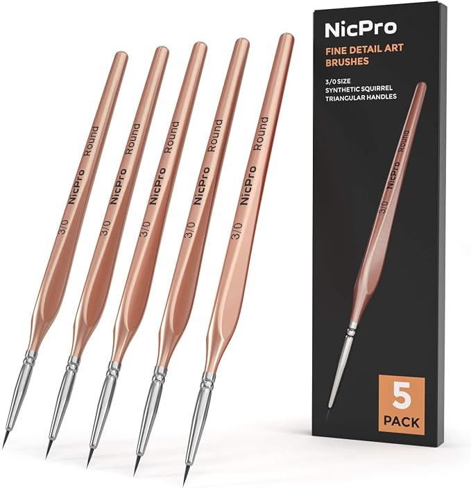 Nicpro Detail Paint Brushes 5 PCS Aesthetic Extra Fine Tip 000 Professional Miniature Painting Artist Set Round 3/0 for Micro Watercolor Oil Acrylic Craft Models Rock Army Paint by Number for Adult