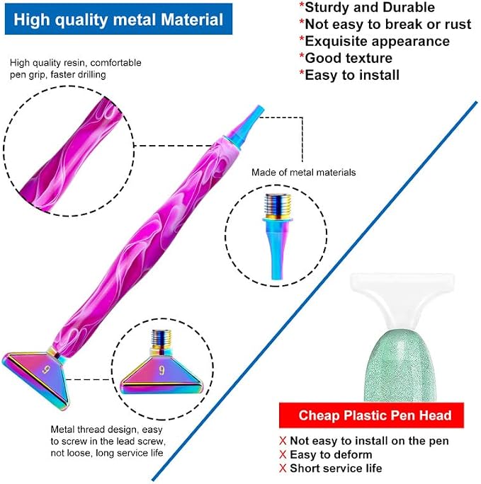 Snewvie Diamond Painting Pen Accessories Tools Set,1PCS Diamond Art Pen and 12Pcs Colorful Metal Screw Thread Multi Placer Tips,Diamond Painting Drill Pens for DIY Diamond Art
