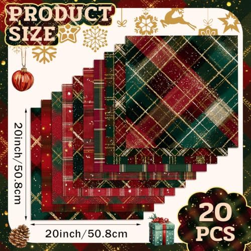 HunnmingRe 20 Pcs 10''x10'' Christmas Tartan Plaid Quilting Fabric Square