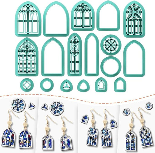 Polymer Clay Cutters - 18 Shapes Gothic Window Earrings Polymer Clay Cutters for Jewelry, Earring Making Kit with Storage Box
