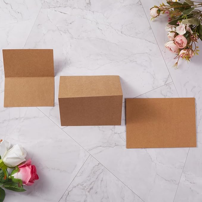 50 Pack Blank Folded Cardstock Business Cards, Brown, 3x5