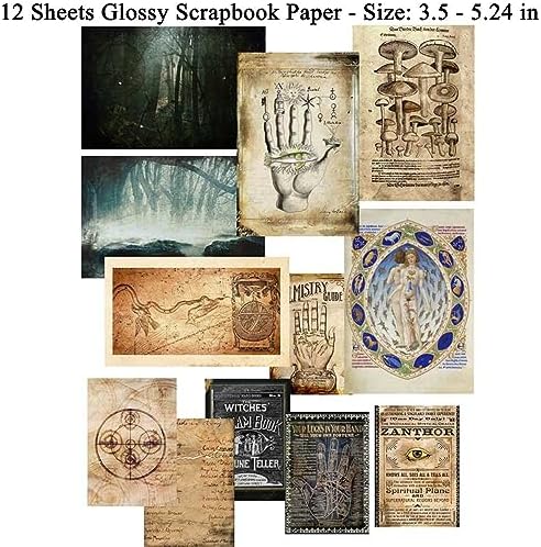 Dark Academia Junk Journal Supplies, Vintage Skull Decoupage Paper for Scrapbook Kit, 45pcs Astrology Ephemera for Junk Journals, Mushroom Plant Materials for Room Decor Wall Collage Kit