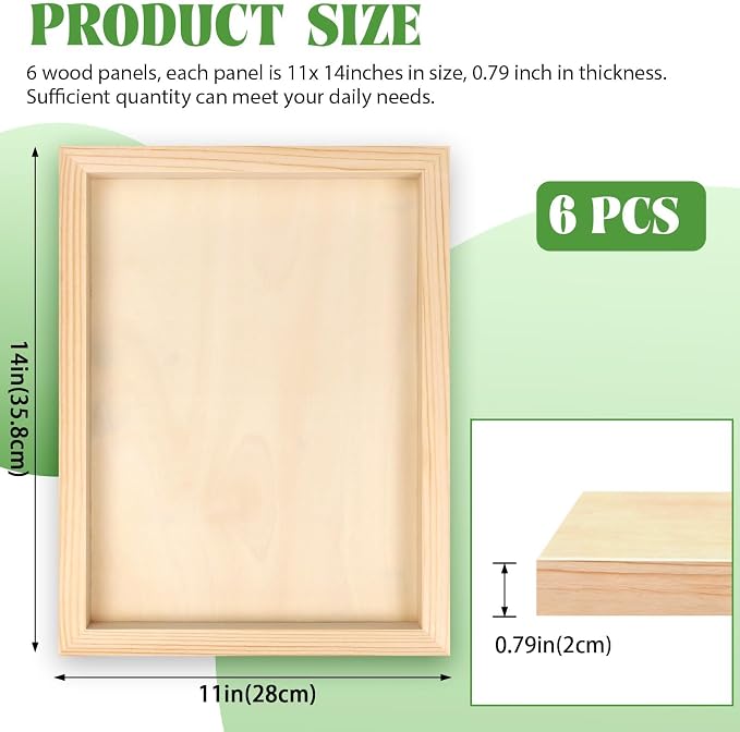 FSWCCK 6 Pack 11 x 14’’ Wooden Panel Boards, 0.79’’ Deep Unfinished Wood Canvas Panels for Crafts, Painting Canvas, DIY Art Projects, Pouring Arts