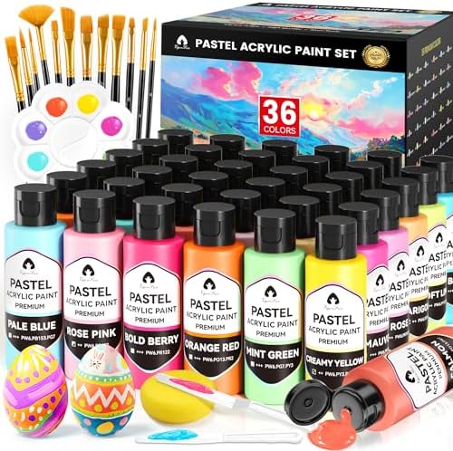 52 Pcs Acrylic Paint Set, 36 Colors 2oz/60ml Rich Pigments (Pastel)