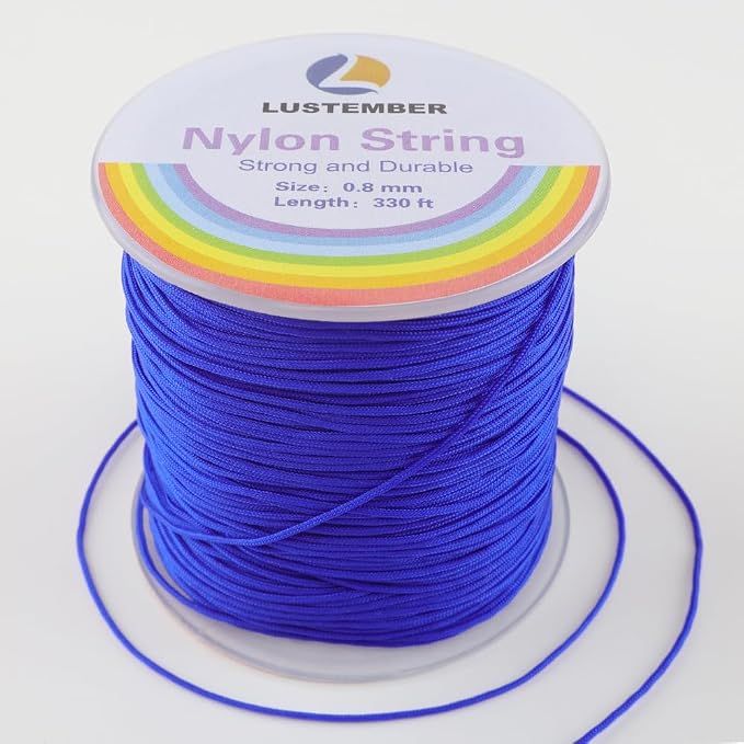 LUSTEMBER 0.8mm Nylon String, Strong Bracelet String, Durable Nylon Cord for Jewelry Making, Bracelets, Beading, Necklaces, Rattail Braiding, Kumihimo, Wind Chimes, Blinds and Handicrafts
