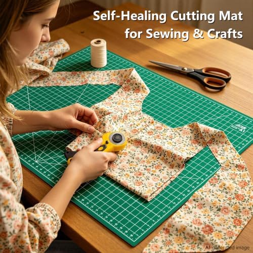 ArtAt Self Healing Cutting Mat: 24 x 36 inch Green Large 5-Ply Double-Sided Durable Non-Slip PVC Cutting Mat for Sewing Quilting Scrapbooking Art & Crafts projects…