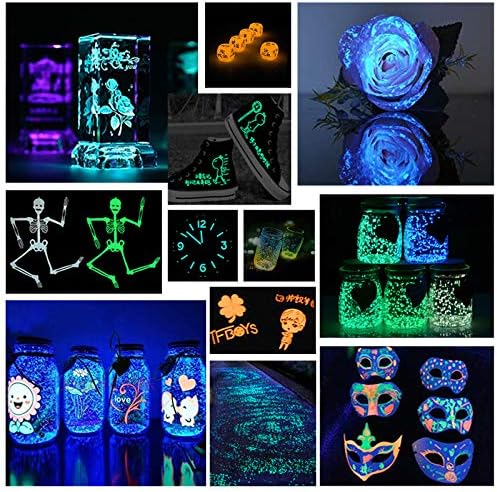 Glow in The Dark Powder Pigment with Flashlight, 120g Luminous Powder Dye Set, 20 g/0.7oz Each, Neutral and Fluorescent Colors for Various Activities, Evening Parties, Halloween, Nail Art, Crafts