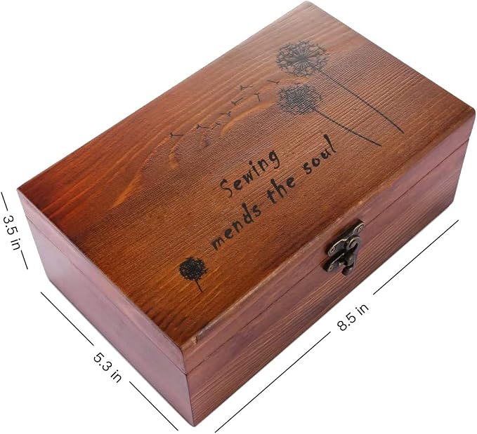 Wooden Sewing Kit Box with Cute Sewing Accessories, Sewing Basket Kit for Adults Beginners Kids Girls, Home Hand Sewing Starter Kit