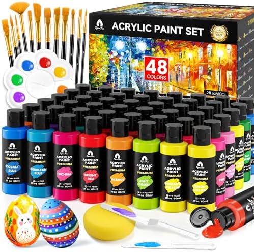 64 Pcs Acrylic Paint Set, 48 Colors 2oz/60ml Rich Pigments (Classic)