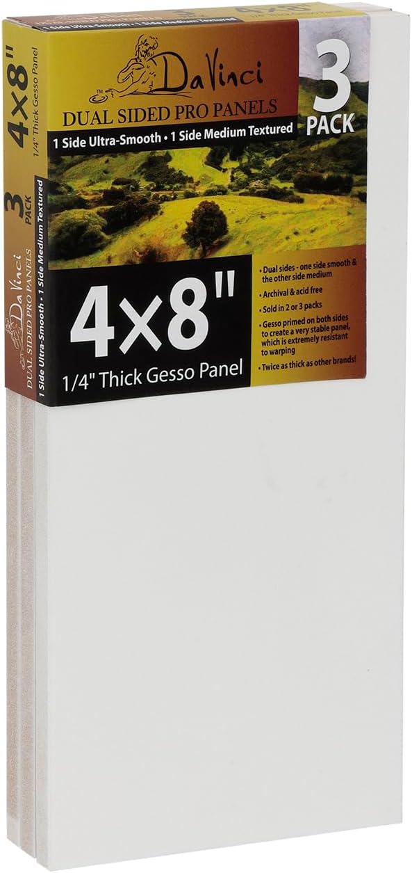 Jerry's Artarama Da Vinci Dual Sided Pro Panel Board - 3-Pack, 4x8" 6mm Deep Panels for Painting - Archival, Acid-Free Art Supplies - Ultra-Smooth & Medium Textured Paint Surfaces