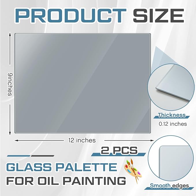 Nuanchu 2 Pcs Tempered Glass Palette for Oil Painting, 9 X 12 Inches Grey