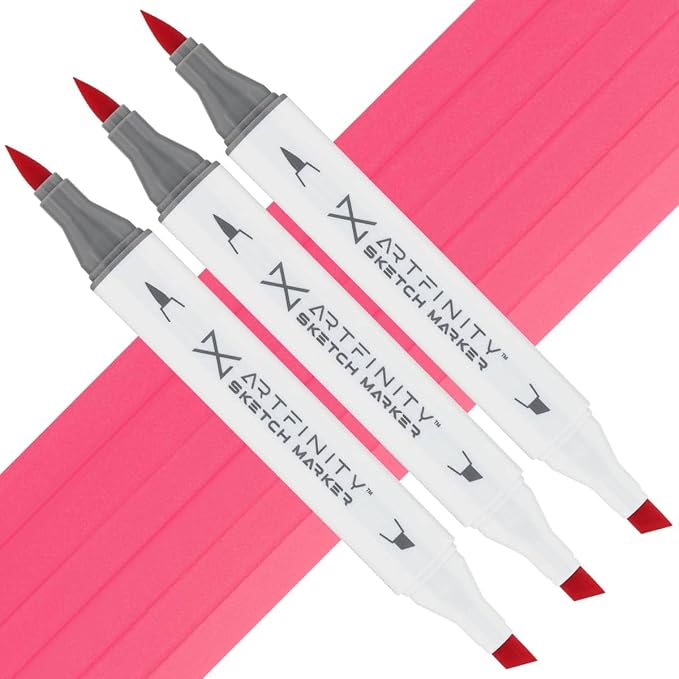 Artfinity Sketch Markers - Set of 3 - Carmine Red R2-4, Vibrant, Professional, Dye-Based Alcohol Markers for Artists, Drawing, Travel, & More