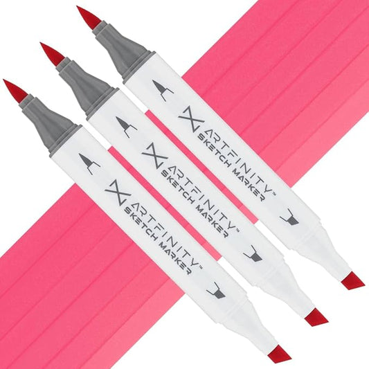 Artfinity Sketch Markers - Set of 3 - Carmine Red R2-4, Vibrant, Professional, Dye-Based Alcohol Markers for Artists, Drawing, Travel, & More