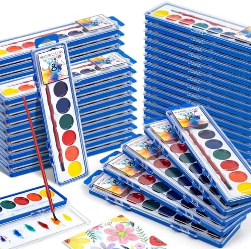 72 Pack Watercolor Paint Set Bulk,8 Colors Washable WaterColor Paint for Kids, Water Color Paint with Brushes, Ideal Gift for Party Favors, Art Supplies for School Classroom Home
