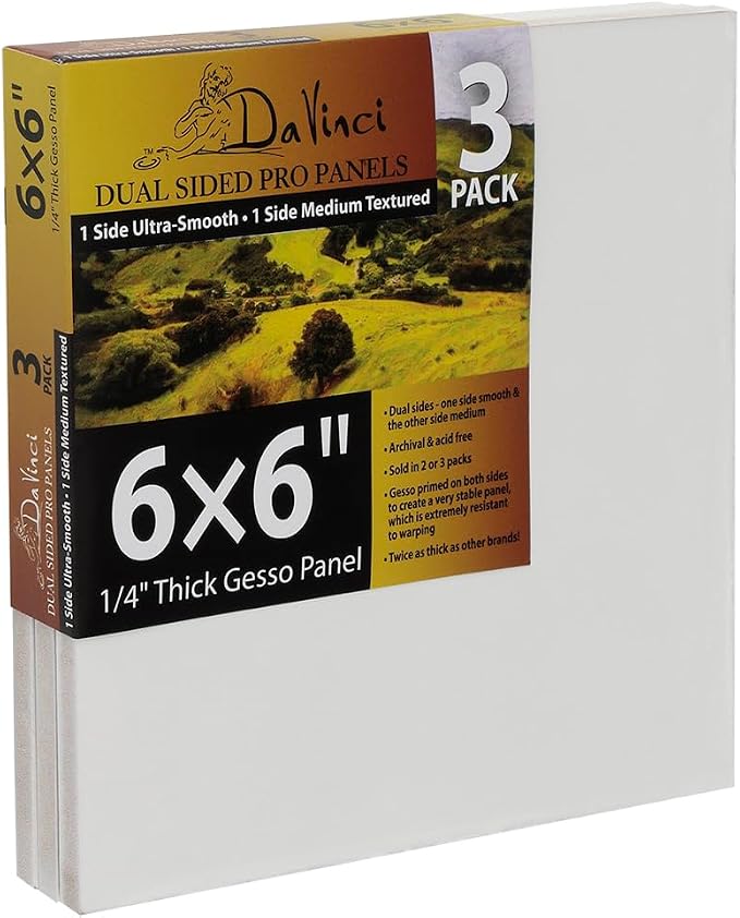 Jerry's Artarama Da Vinci Dual Sided Pro Panel Board - 3-Pack, 6x6" 6mm Deep Panels for Painting - Archival, Acid-Free Art Supplies - Ultra-Smooth & Medium Textured Paint Surfaces