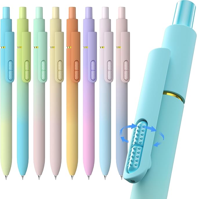 0.7mm Gel Pens Black Ink, 8 Pack Retractable Pens with Fidget Clip