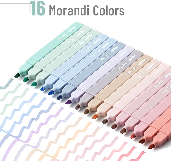 Mr. Pen- Aesthetic Highlighters, 16 pcs, Chisel Tip, Morandi Colors, No Bleed Bible Highlighter Pastel, Assorted Colors, Cute (Pack of 2)