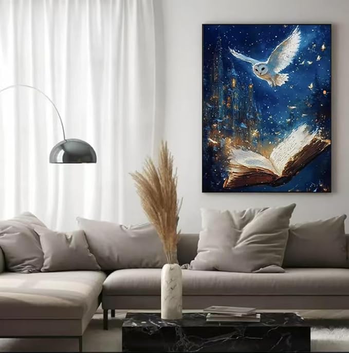 YUXUANKANG Diamond Painting Kit, Owl and Magic Book Fantasy Scene, 12x16 Inch, Resin Drills, DIY Craft Activity for Adults