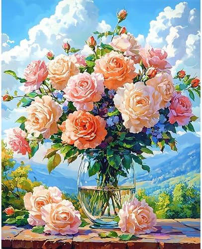 Cytheron Paint by Numbers Kit for Adults, Rose DIY Painting Kit, 16x20 Inch