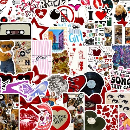 DothRayan Aesthetic Downtown Girls Stickers Pack, 100Pcs Cool Trendy Y2K Stickers for Water Bottle Funny Waterproof Sticker for Teens Adults Vinyl Decals for Laptop Skateboard Party Supplies
