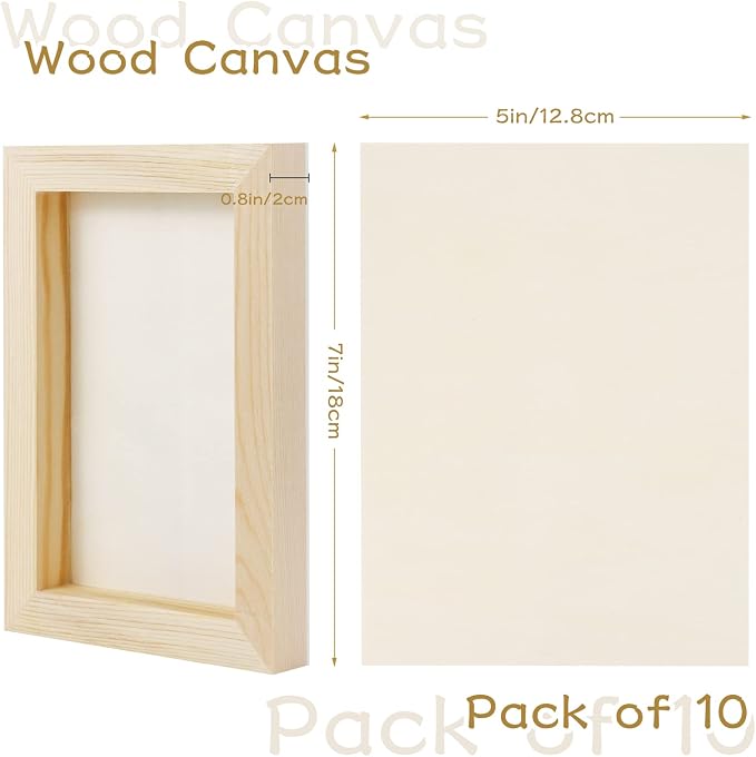 Bercoor 10 Pcs 5x7 Wood Panel Boards, Unfinished Wood Canvas Wooden for Painting, Arts, Pouring Use with Oils, Acrylics (Pack of 2)