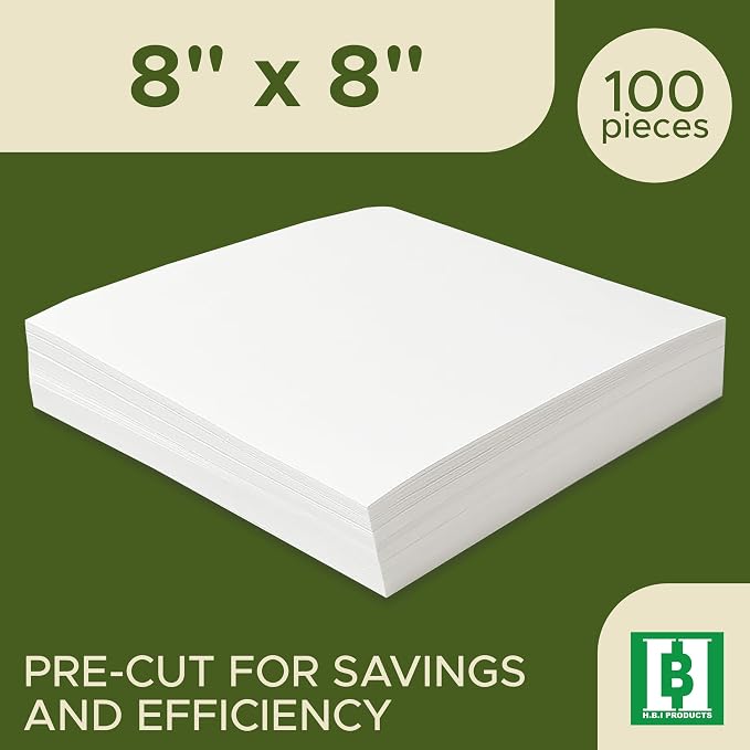 HBI Cut Away Embroidery Stabilizer Sheets, 8 x 8 in, 100 Pack | 2.5 oz precut cutaway backing, 4x4 and 6x6 hoops, knit and stretch fabrics, prevents puckering, machine embroidery, USA made