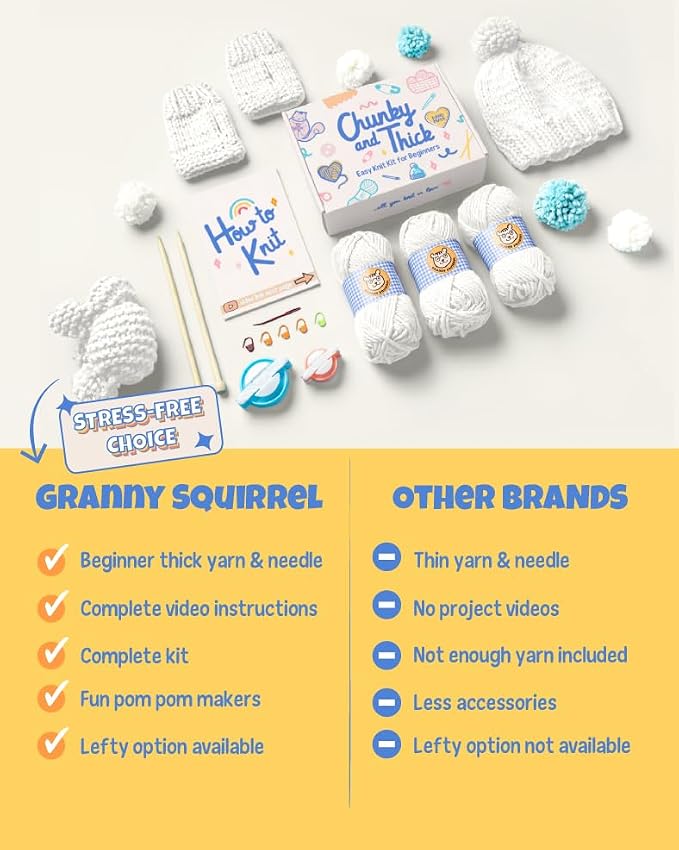 Complete Knitting Kit for Beginners - Learn to Knit Kit with Knitting Accessories Like Thick Beginner Ivory Yarn, Bamboo Needles for Beginners & More - Includes Video Tutorials & Written Guide