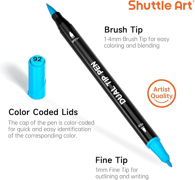 Shuttle Art Dual Tip Brush Marker Pens 30 Colors Water-based Ink | Double-ended with Fine Tip & Brush Tip, Great for Hand Lettering, Drawing, Bullet Journal and DIY Crafts for All Skill Levels