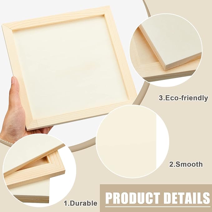 Kathfly 12 Pcs 8 x 8 Inch Wood Panels for Painting,Unfinished Boards