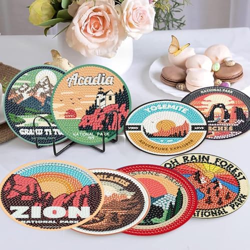 8 Pcs National park Diamond Art Coasters Kits,Diamond Painting Coasters ﻿ ﻿