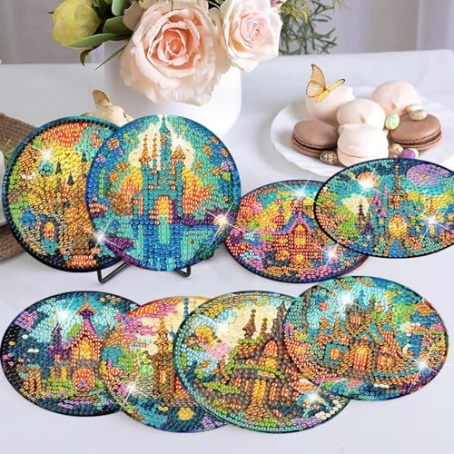 8 Pcs Diamond Art Coaster Kit for Adult with Holder, Diamond Coasters 4x4in