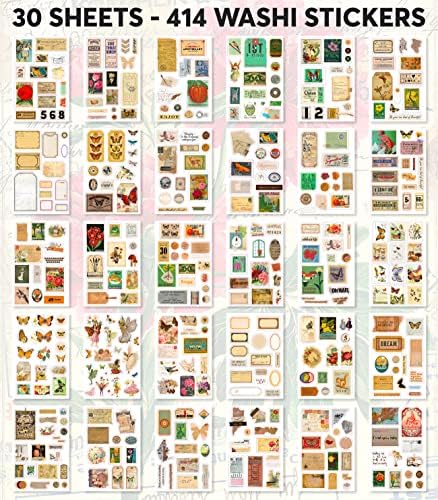 FAYWARE Vintage Washi Stickers for Journaling - Ephemera Book for Journaling with 414 Stickers & 20 Scrapbook Papers. Junk Journal Supplies, Scrapbooking Supplies | FAYWARE Ephemera for Junk Journals, 410+ Vintage Journaling Stickers, 20 Scrapbook Papers