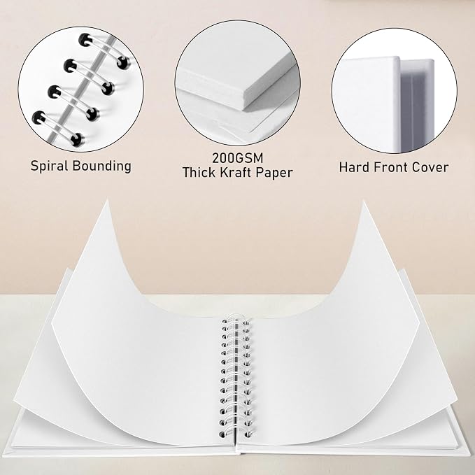 GOTIDEAL 8 x 8 Inch Scrapbook Album with Metallic Markers, White, 40 Pages | Kraft Paper Photo Albums for Wedding & Anniversary, Family DIY Scrap Books with Scrapbooking Stickers Corners