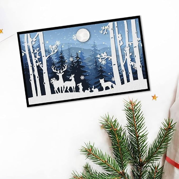 Lapoo Metal Cutting Die for Scrapbooking, 3D Backgrounds Frame New Cutting Dies DIY Album Card Making Decor Paper Metal Die Cuts Party Wedding Decorations (Winter Snow Forest Deer 7.9 x 4.6 in)