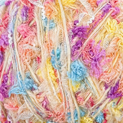 Soft Fancy Yarn for Crochet and Knitting, Novelty Art Yarn for DIY Crafts, Textured Decorative Yarn for Weaving, Handmade Projects and Home Decor (Cream Pink)