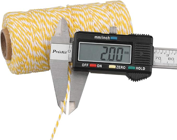 jijAcraft Yellow and White Twine String, 328 Feet Christmas Bakers Cotton String, 2MM Heavy Duty Packing Twine for DIY Crafts, Christmas Decoration, Gift Wrapping, Craft Wrapping