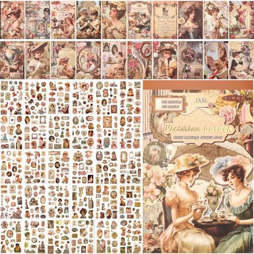 Victorian People Scrapbook & Sticker Book for Adults - 450 Pre-Cut Washi Stickers, Scrapbook Paper, Junk Journal Sticker and Vintage Stickers for Scrapbooking