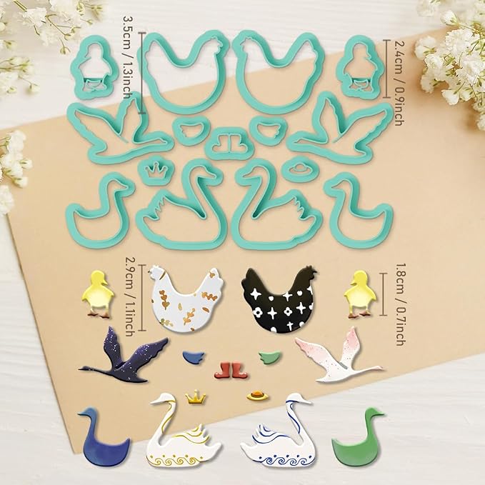 ORIGACH 15 Pcs Farm Animals Chicken Duck Polymer Clay Cutters Set