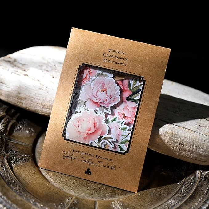 CATaireen Vintage Junk Journal Items Kit Pre Cut Paper Cards Cutout Cardstock Art Aesthetic Decor Hollow Out Craft Elements Small Embellishments Supplies for Adults Scrapbook Pack (Floral Pink)