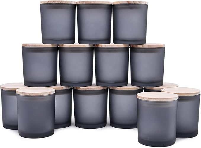 SHOWIN 8 OZ Thick Candle Jars for Making Candles 15 Pcs, Empty Jars with Wood Lids for Candle Making, Sample Container, Frosted Grey