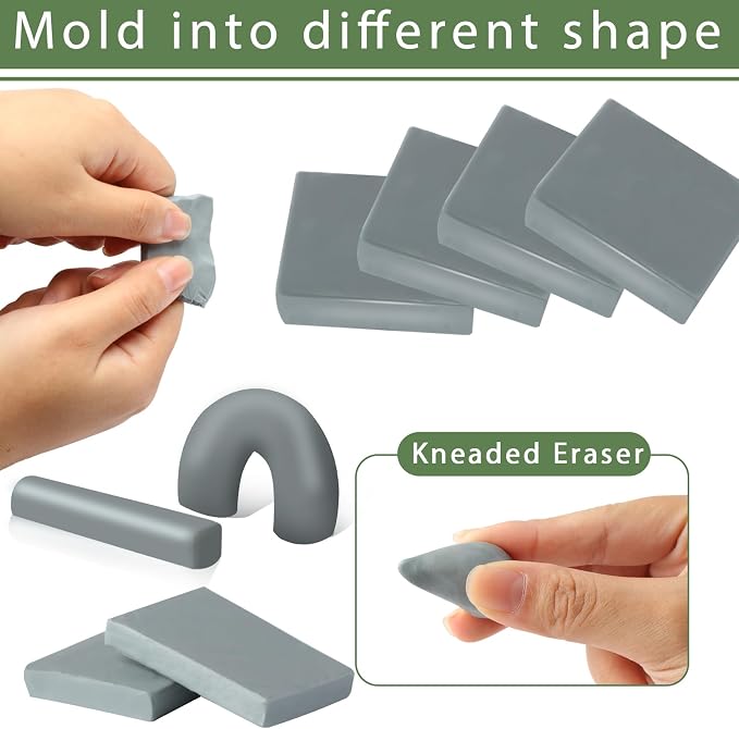 Phinus Kneaded Erasers for Artists, Drawing Eraser, Grey Kneadable Eraser, Absorbent Kneaded Eraser for Art Supplies, Charcoal Pencils, Sketching Supplies (8 Pack)