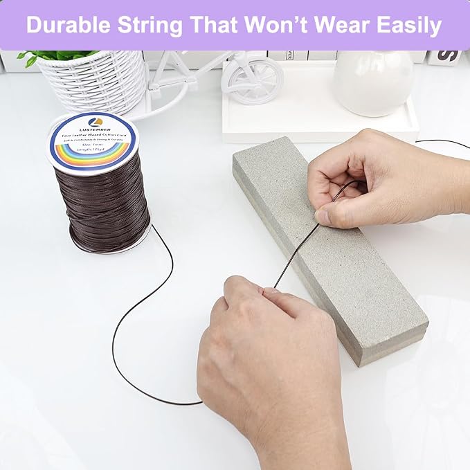 LUSTEMBER 1mm Faux Leather Waxed Cotton Cord, 175 Yards – Durable Necklace String, Soft and Textured Cord for Necklaces, Bracelets, and Jewelry Making