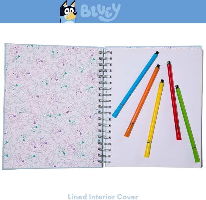 Bluey Sketchbook for Kids with Washable Markers, 86 Blank Pages Spiral Bound, Light Blue