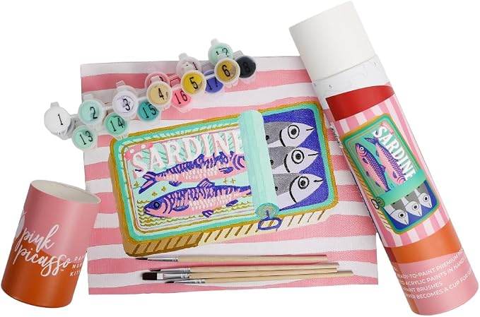 Pink Picasso Paint by Number Kit, All Ages, 8x10, Sealed with a Fish | Mid Century Modern Collection, Acrylic Paints and Brushes included, Pre-printed high quality canvas, DIY art kit, Gift-ready