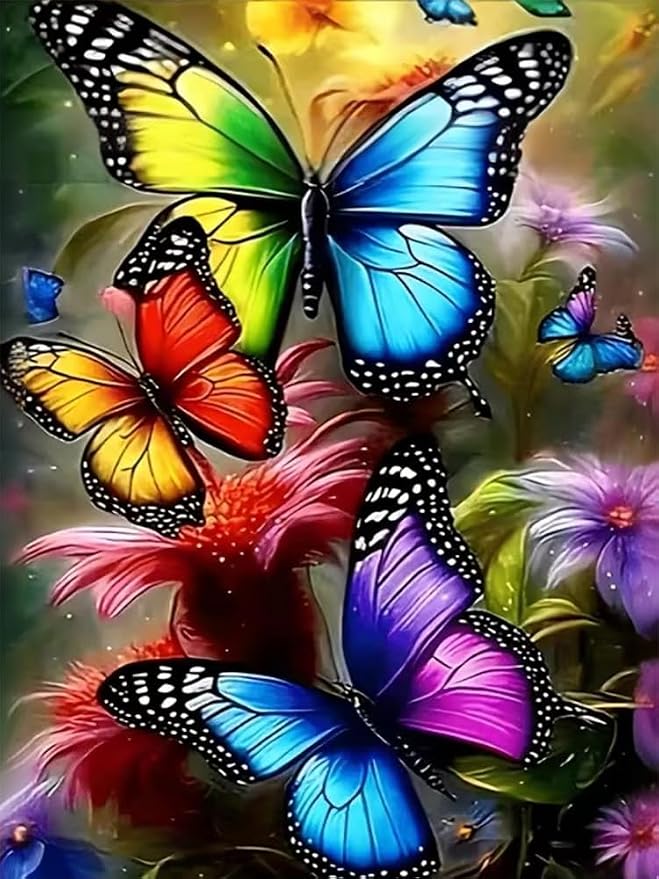 TOPMCYSG Butterfly Diamond Art Kits for Adults,Flowers 5D Diamond Painting Kits for Beginners,Round Full Drill DIY Diamond Dots Paintings,Diamonds Pictures Gem Art for Home Wall Decor 12X16 inch